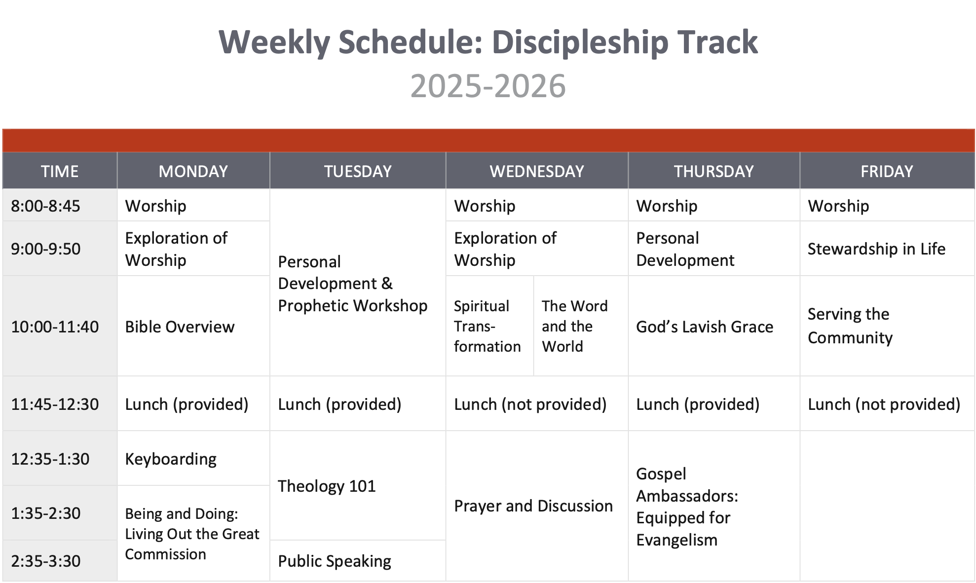 Basic Weekly Schedule_Discipleship Track