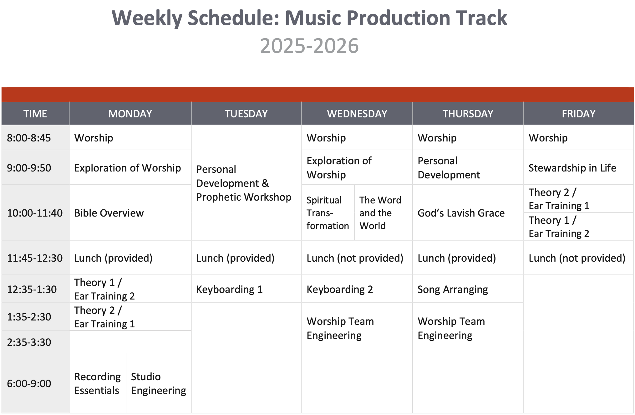 Basic Weekly Schedule_Music Production Track