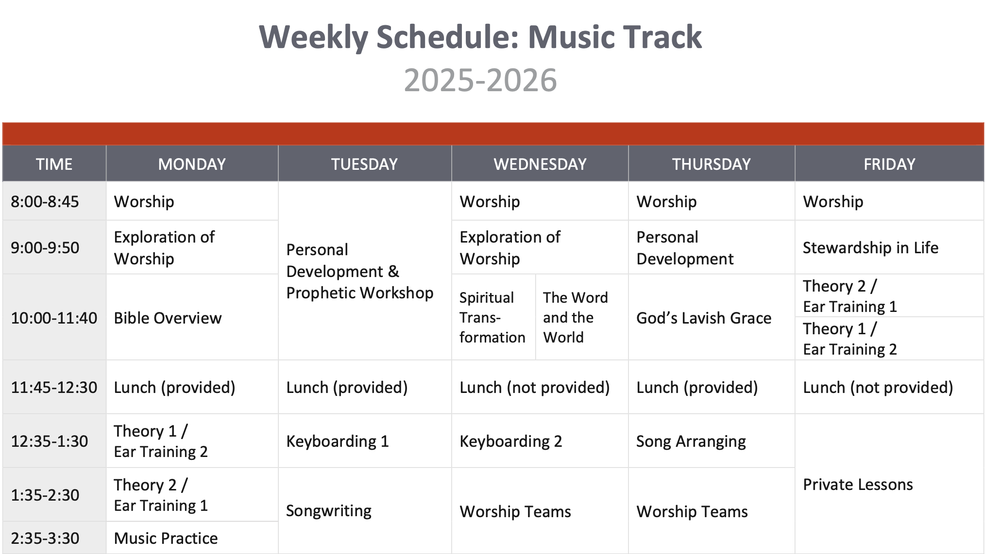 Basic Weekly Schedule_Music Track